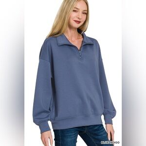 Zenana Scuba Quarter-Zip Sweatshirt